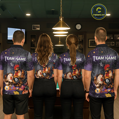 Custom Bandana Rooster Billiards Shirt For Men Personalized 8-Ball & 9-Ball Halloween Pool Team Jersey NYN4271