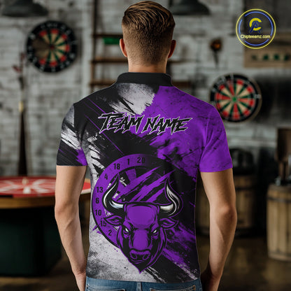 Custom Purple Grunge Funny Bull Darts Polo & 1/4 Zip Shirt For Men Bull Darts Team Jerseys NYN4276