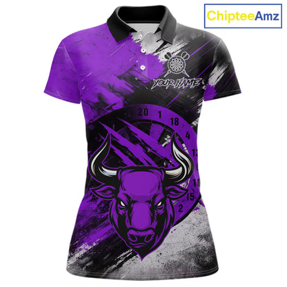 Custom Purple Grunge Funny Bull Darts Polo & 1/4 Zip Shirt For Women Bull Darts Team Jerseys NYN4276