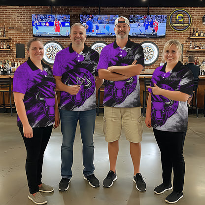 Custom Purple Grunge Funny Bull Darts Polo & 1/4 Zip Shirt For Men Bull Darts Team Jerseys NYN4276