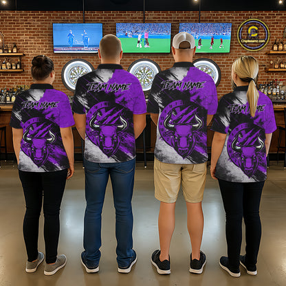 Custom Purple Grunge Funny Bull Darts Polo & 1/4 Zip Shirt For Men Bull Darts Team Jerseys NYN4276