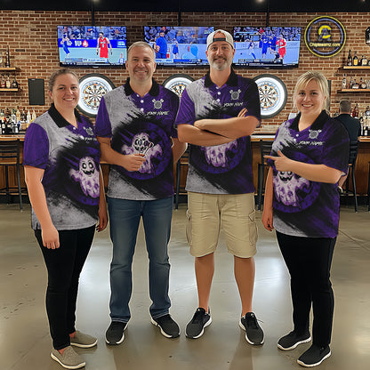 Custom Purple Grunge Halloween Ghost Dart Polo & 1/4 Zip Shirt For Men Halloween Darts Team Jersey NYN4278