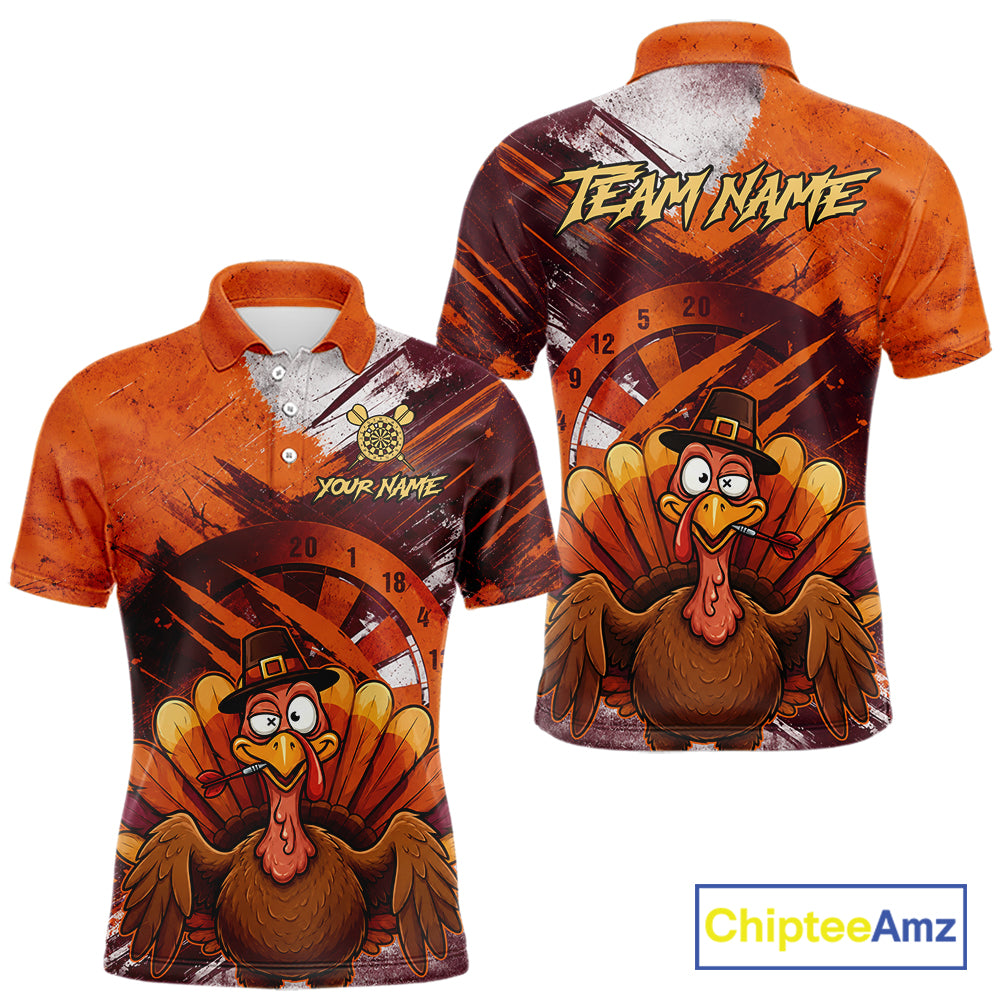Custom Orange Grunge Turkey Dart Polo & 1/4 Zip Shirt For Men Thanksgiving Darts Team Jersey NYN4279