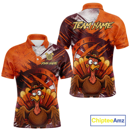Custom Orange Grunge Turkey Dart Polo & 1/4 Zip Shirt For Men Thanksgiving Darts Team Jersey NYN4279