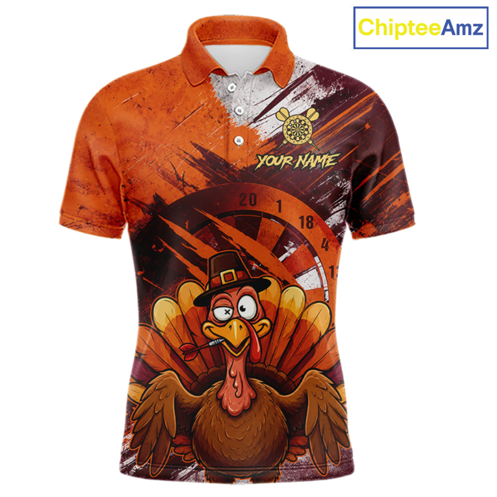 Custom Orange Grunge Turkey Dart Polo & 1/4 Zip Shirt For Men Thanksgiving Darts Team Jersey NYN4279
