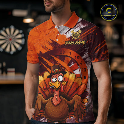 Custom Orange Grunge Turkey Dart Polo & 1/4 Zip Shirt For Men Thanksgiving Darts Team Jersey NYN4279