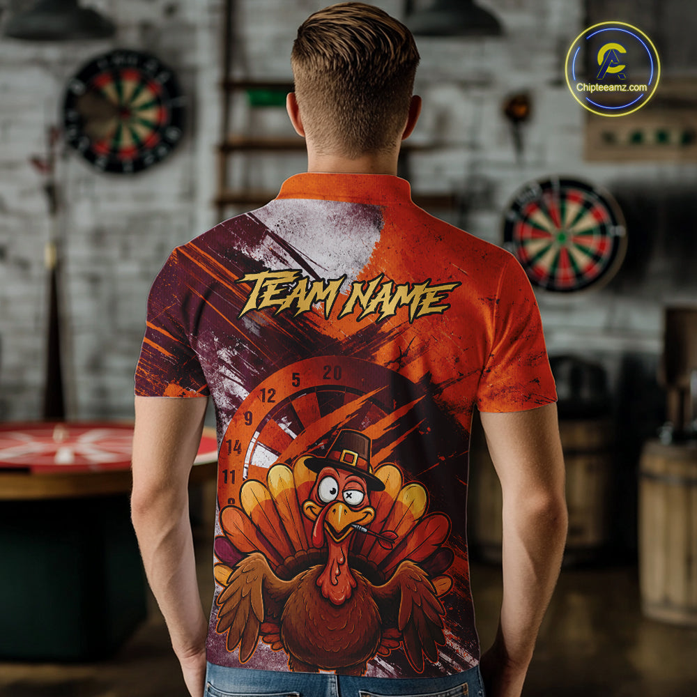 Custom Orange Grunge Turkey Dart Polo & 1/4 Zip Shirt For Men Thanksgiving Darts Team Jersey NYN4279