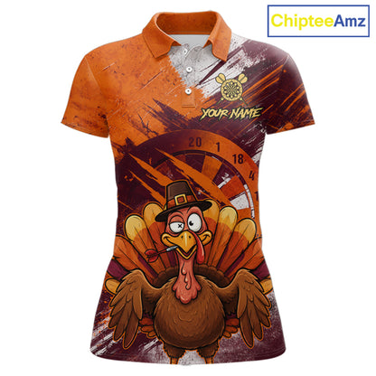Custom Orange Grunge Turkey Dart Polo & 1/4 Zip Shirt For Women Thanksgiving Darts Team Jersey NYN4279