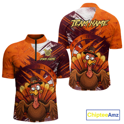 Custom Orange Grunge Turkey Dart Polo & 1/4 Zip Shirt For Men Thanksgiving Darts Team Jersey NYN4279