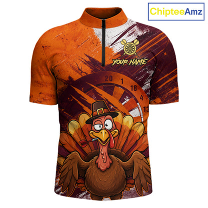 Custom Orange Grunge Turkey Dart Polo & 1/4 Zip Shirt For Men Thanksgiving Darts Team Jersey NYN4279
