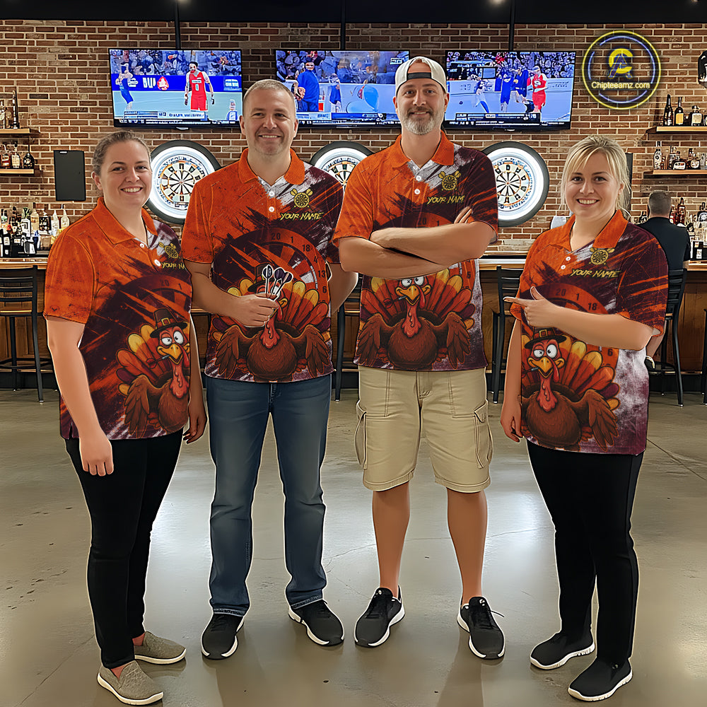 Custom Orange Grunge Turkey Dart Polo & 1/4 Zip Shirt For Men Thanksgiving Darts Team Jersey NYN4279