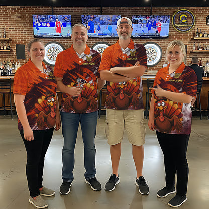 Custom Orange Grunge Turkey Dart Polo & 1/4 Zip Shirt For Men Thanksgiving Darts Team Jersey NYN4279