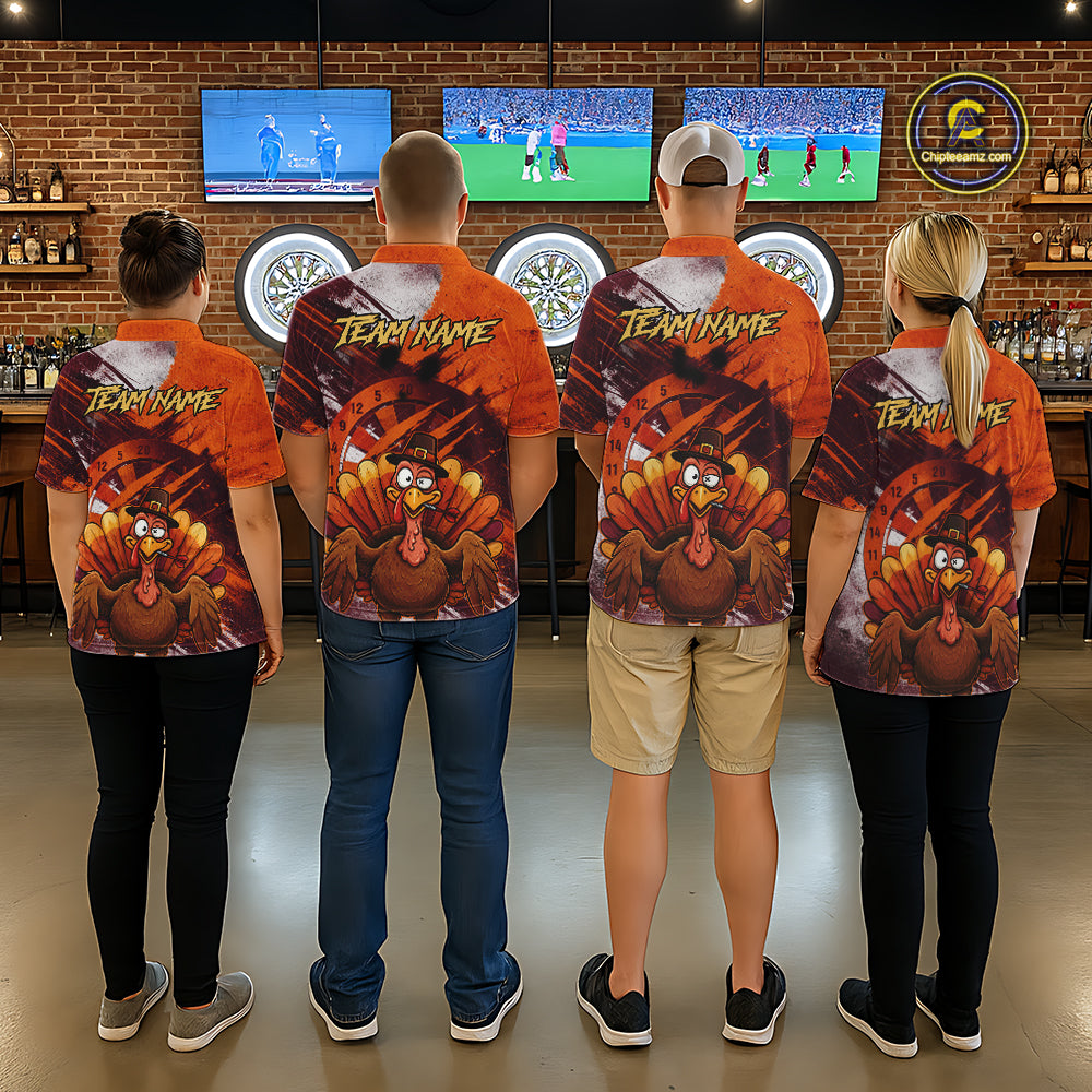 Custom Orange Grunge Turkey Dart Polo & 1/4 Zip Shirt For Men Thanksgiving Darts Team Jersey NYN4279