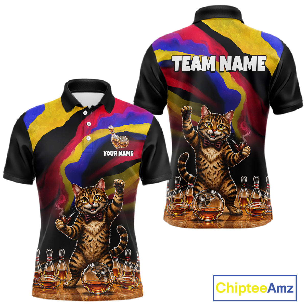 Custom Smoking Pipe Cat Drunk Whisky Bowling Jersey For Men Tabby Cat Bowling Shirt Bowler Uniform Gift NYN4289