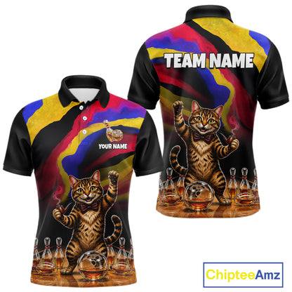 Custom Smoking Pipe Cat Drunk Whisky Bowling Jersey For Men Tabby Cat Bowling Shirt Bowler Uniform Gift NYN4289