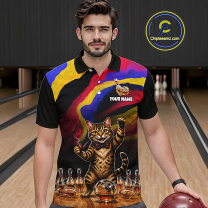 Custom Smoking Pipe Cat Drunk Whisky Bowling Jersey For Men Tabby Cat Bowling Shirt Bowler Uniform Gift NYN4289