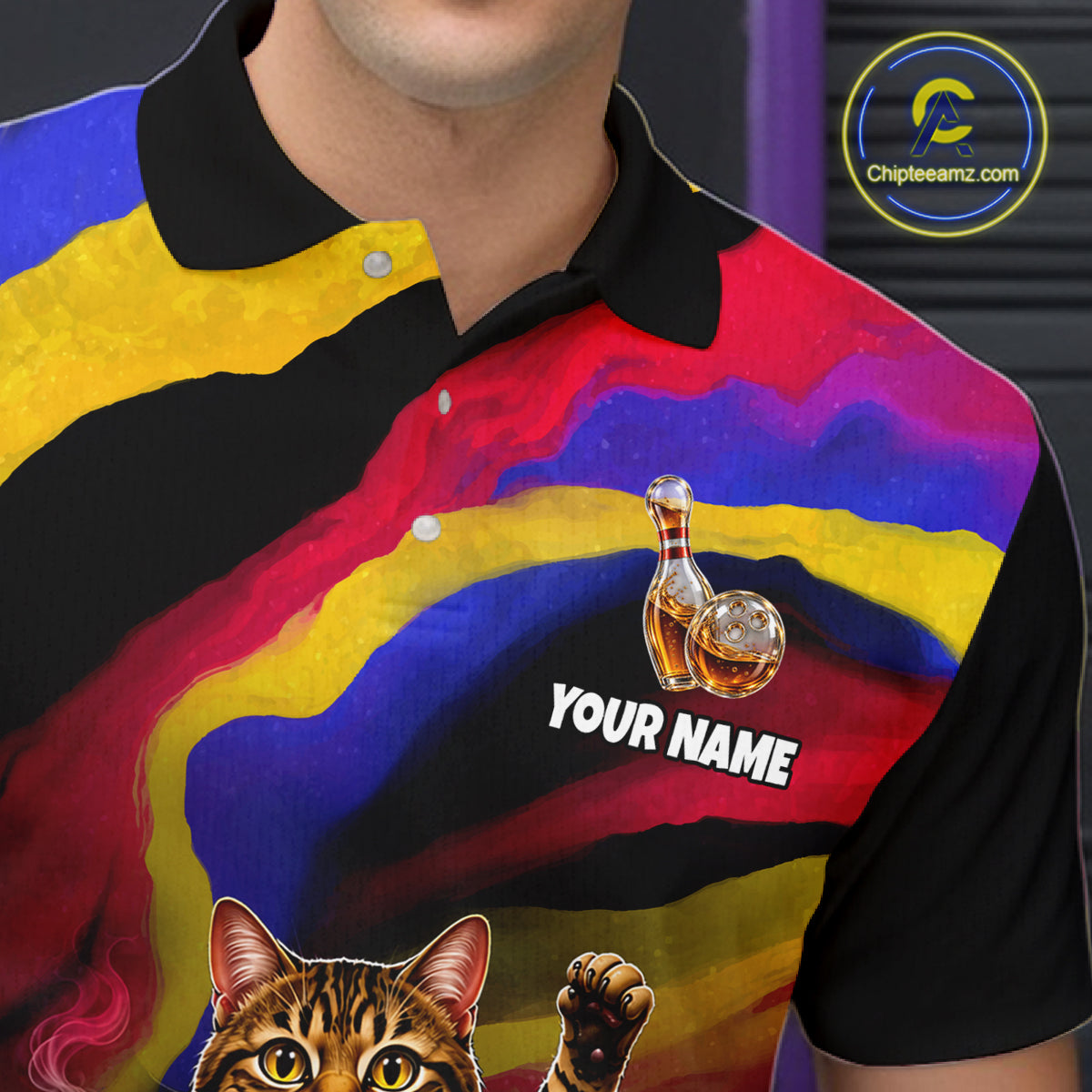 Custom Smoking Pipe Cat Drunk Whisky Bowling Jersey For Men Tabby Cat Bowling Shirt Bowler Uniform Gift NYN4289