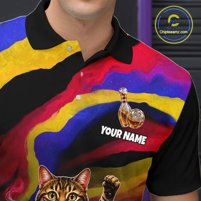 Custom Smoking Pipe Cat Drunk Whisky Bowling Jersey For Men Tabby Cat Bowling Shirt Bowler Uniform Gift NYN4289
