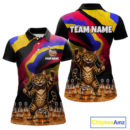 Custom Smoking Pipe Cat Drunk Whisky Bowling Jersey For Women Tabby Cat Bowling Shirt Bowler Uniform Gift NYN4289
