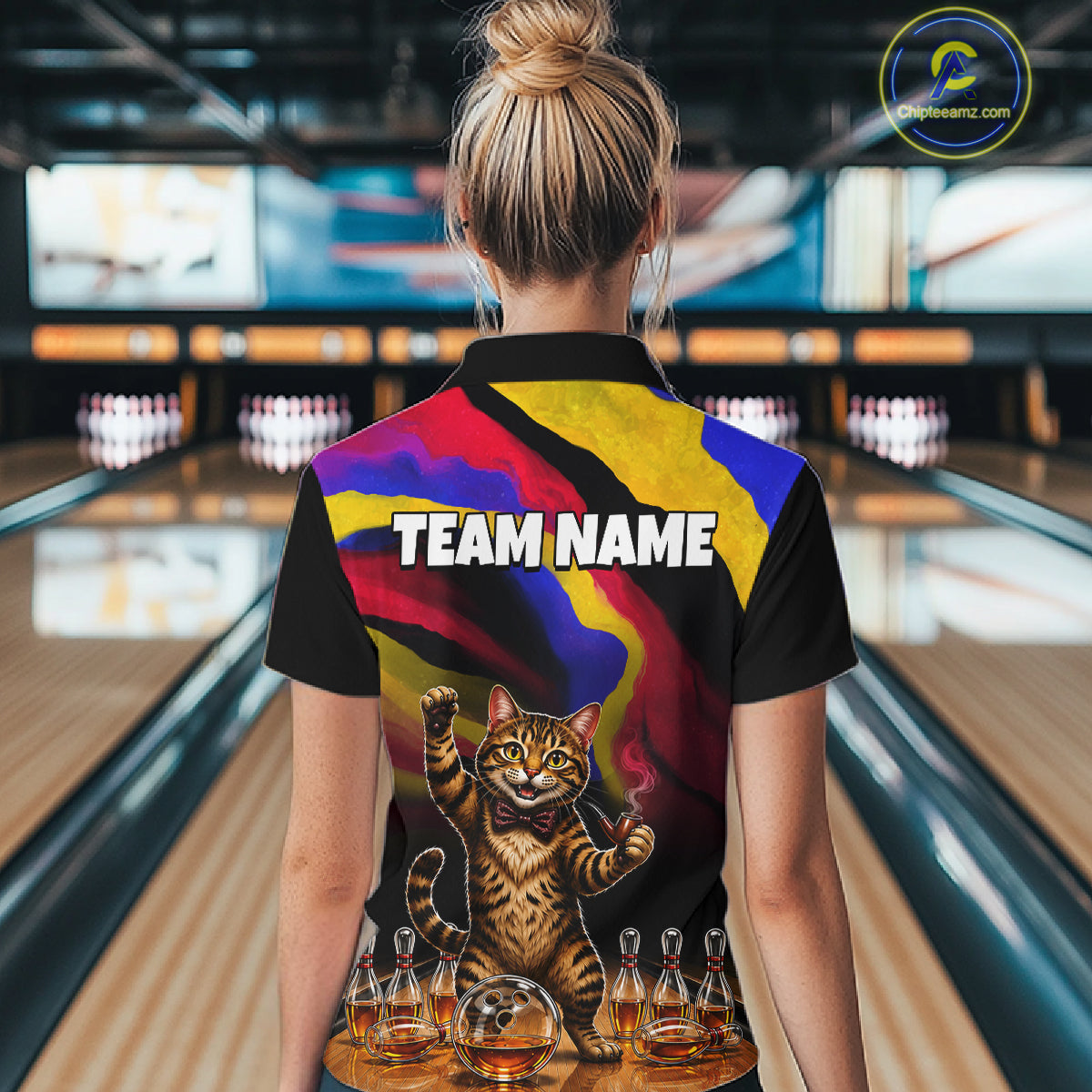 Custom Smoking Pipe Cat Drunk Whisky Bowling Jersey For Women Tabby Cat Bowling Shirt Bowler Uniform Gift NYN4289