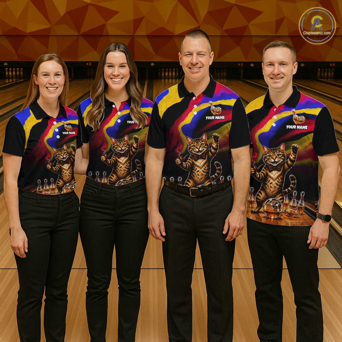 Custom Smoking Pipe Cat Drunk Whisky Bowling Jersey For Men Tabby Cat Bowling Shirt Bowler Uniform Gift NYN4289