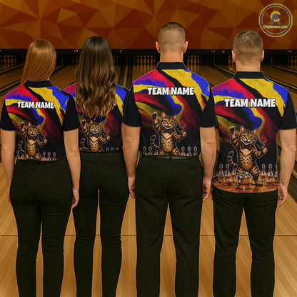 Custom Smoking Pipe Cat Drunk Whisky Bowling Jersey For Men Tabby Cat Bowling Shirt Bowler Uniform Gift NYN4289
