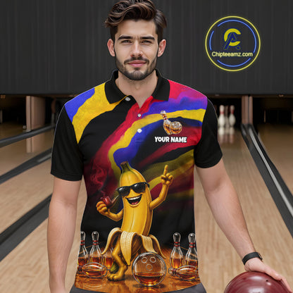 Custom Smoking Pipe Banana Drunk Whisky Bowling Jersey For Men Banana Bowling Shirt Bowler Uniform Gift NYN4290