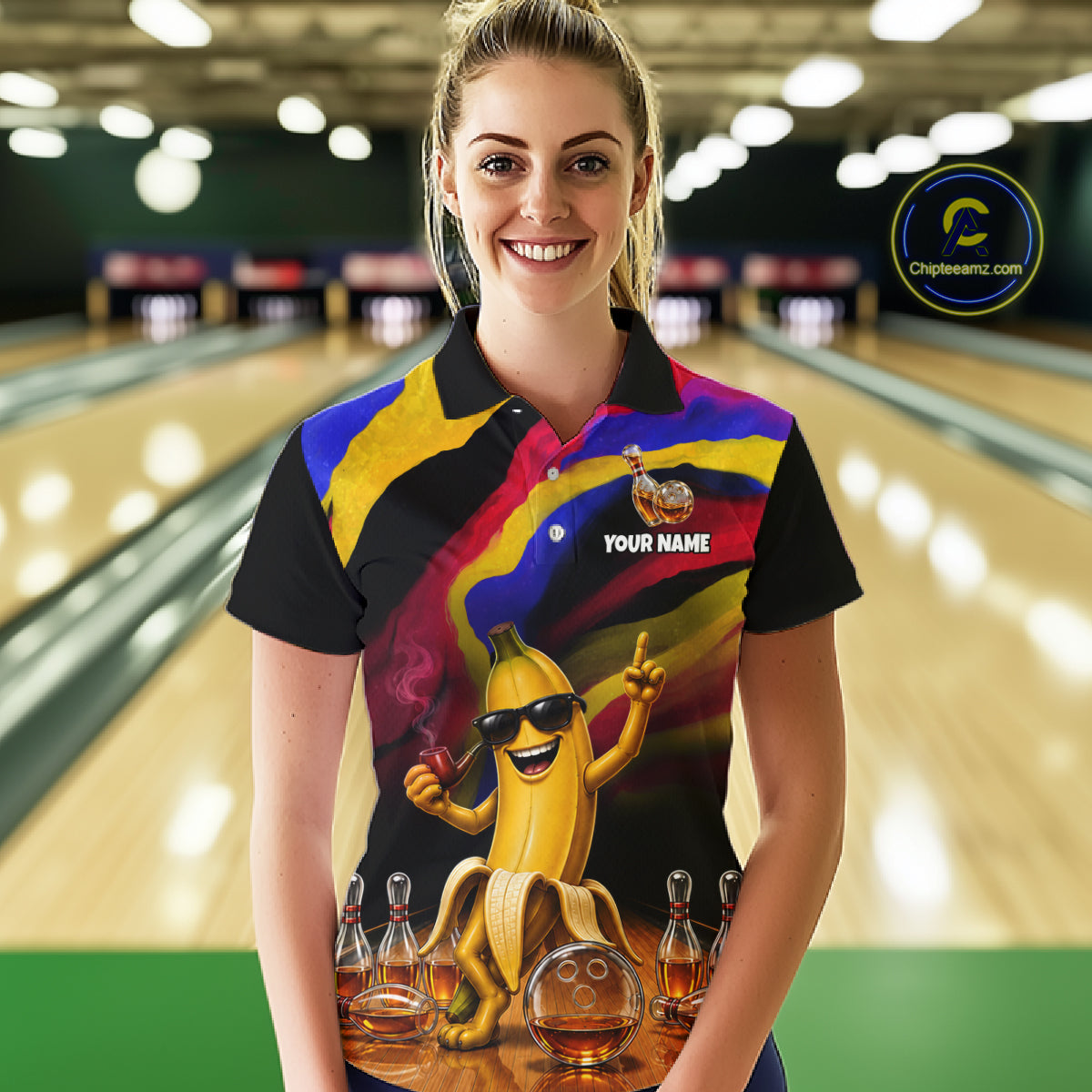 Custom Smoking Pipe Banana Drunk Whisky Bowling Jersey For Women Banana Bowling Shirt Bowler Uniform Gift NYN4290