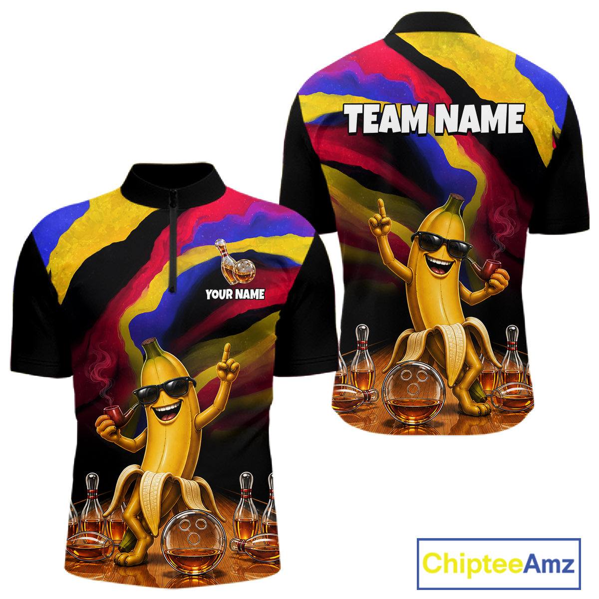 Custom Smoking Pipe Banana Drunk Whisky Bowling Jersey For Men Banana Bowling Shirt Bowler Uniform Gift NYN4290