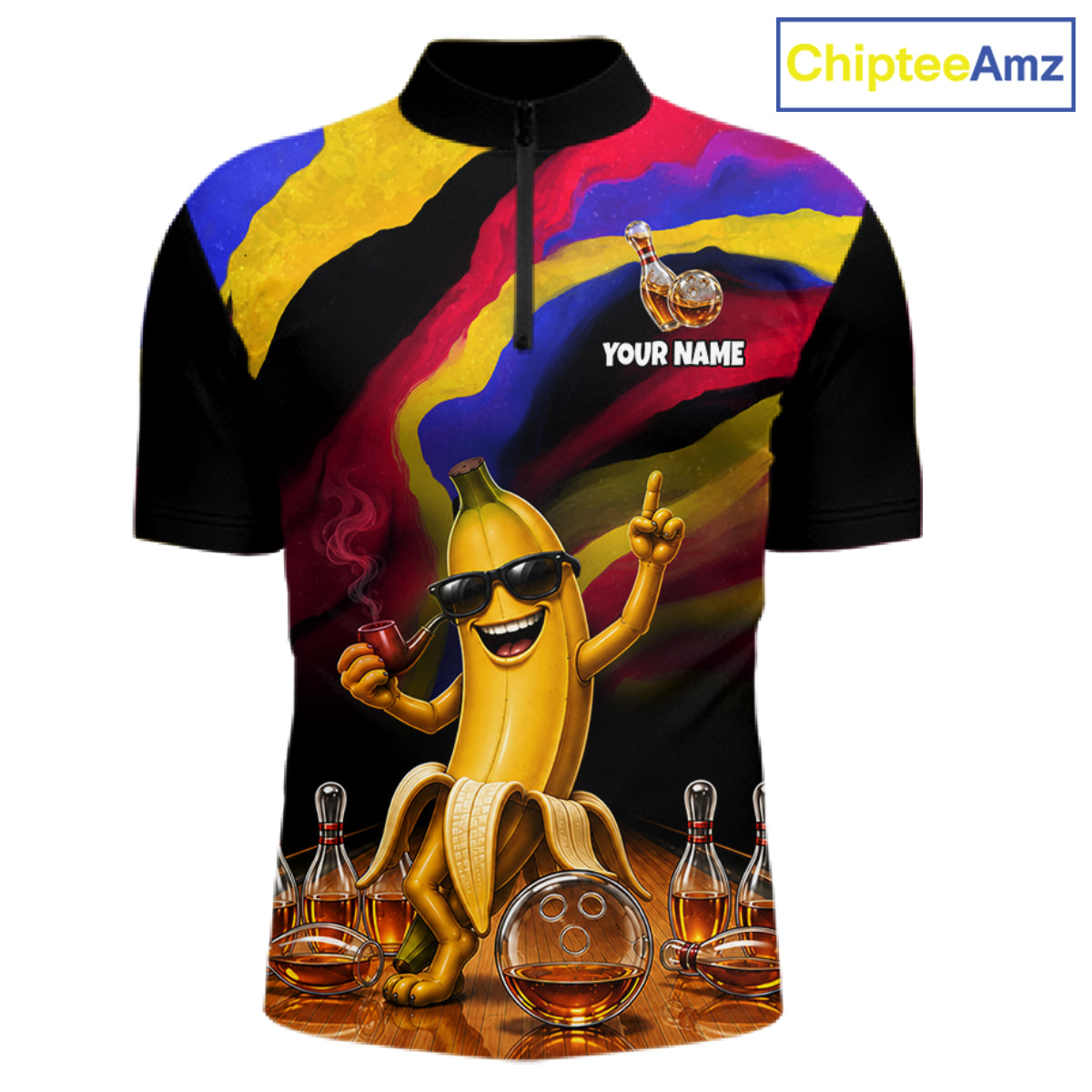 Custom Smoking Pipe Banana Drunk Whisky Bowling Jersey For Men Banana Bowling Shirt Bowler Uniform Gift NYN4290