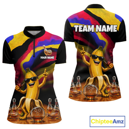 Custom Smoking Pipe Banana Drunk Whisky Bowling Jersey For Women Banana Bowling Shirt Bowler Uniform Gift NYN4290