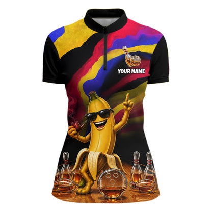 Custom Smoking Pipe Banana Drunk Whisky Bowling Jersey For Women Banana Bowling Shirt Bowler Uniform Gift NYN4290