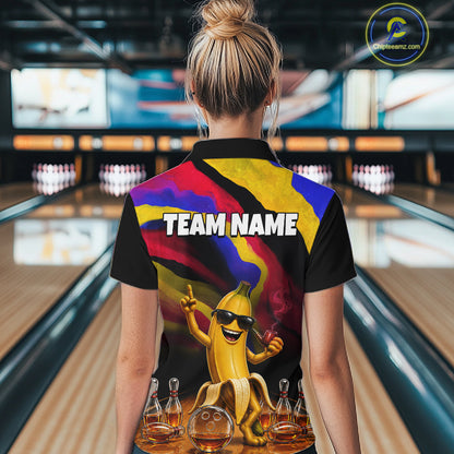 Custom Smoking Pipe Banana Drunk Whisky Bowling Jersey For Women Banana Bowling Shirt Bowler Uniform Gift NYN4290