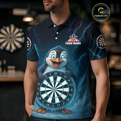 Custom Funny Penguin Icy Dartboard Dart Polo Shirt For Men Outfits Dart Jerseys NYN1544
