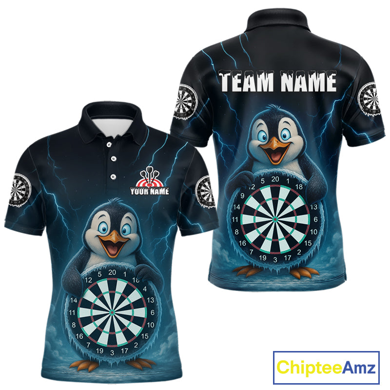 Custom Funny Penguin Icy Dartboard Dart Polo Shirt For Men Outfits Dart Jerseys NYN1544
