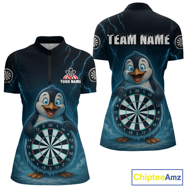 Custom Funny Penguin Icy Dartboard Dart Quarter-Zip Shirt For Women Outfits Dart Jerseys NYN1544