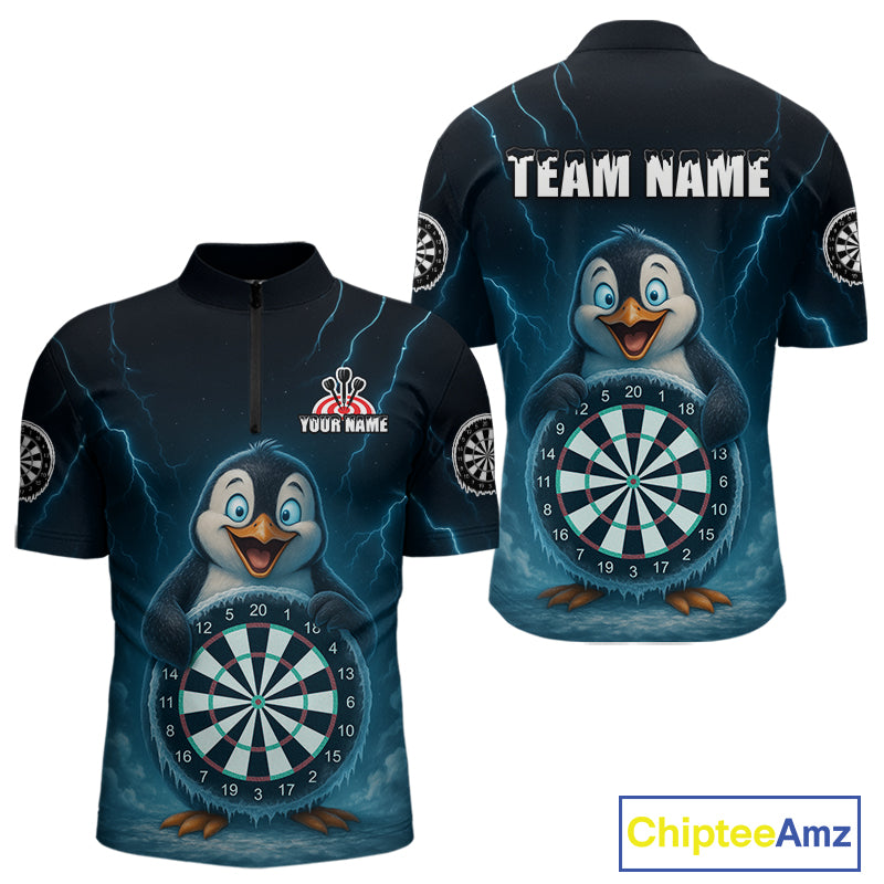 Custom Funny Penguin Icy Dartboard Dart Quarter-Zip Shirt For Men Outfits Dart Jerseys NYN1544