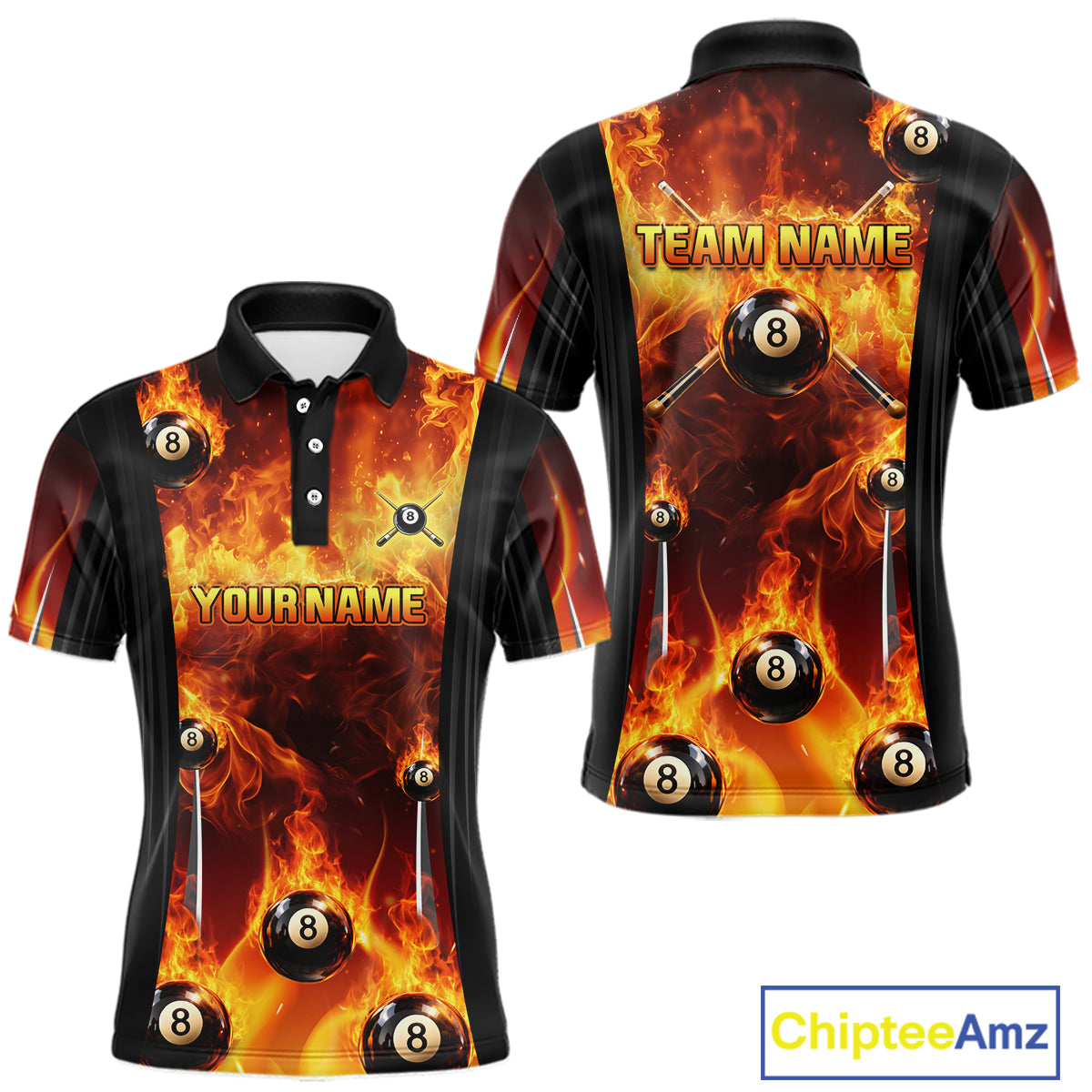 Fire Flame Ball 8 Billiard Pool Jerseys For Men Custom Ball 8 & Cue Billiard Team Jersey NYN2318
