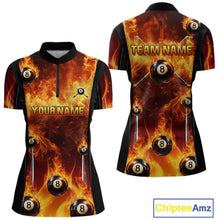 Load image into Gallery viewer, Fire Flame Ball 8 Billiard Pool Jerseys For Women Custom Ball 8 &amp; Cue Billiard Team Jersey NYN2318