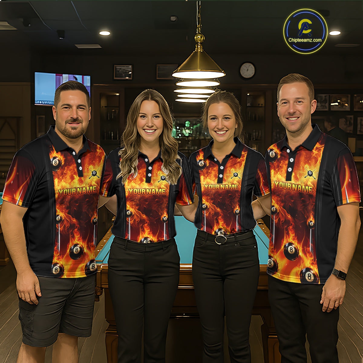 Fire Flame Ball 8 Billiard Pool Jerseys For Men Custom Ball 8 & Cue Billiard Team Jersey NYN2318