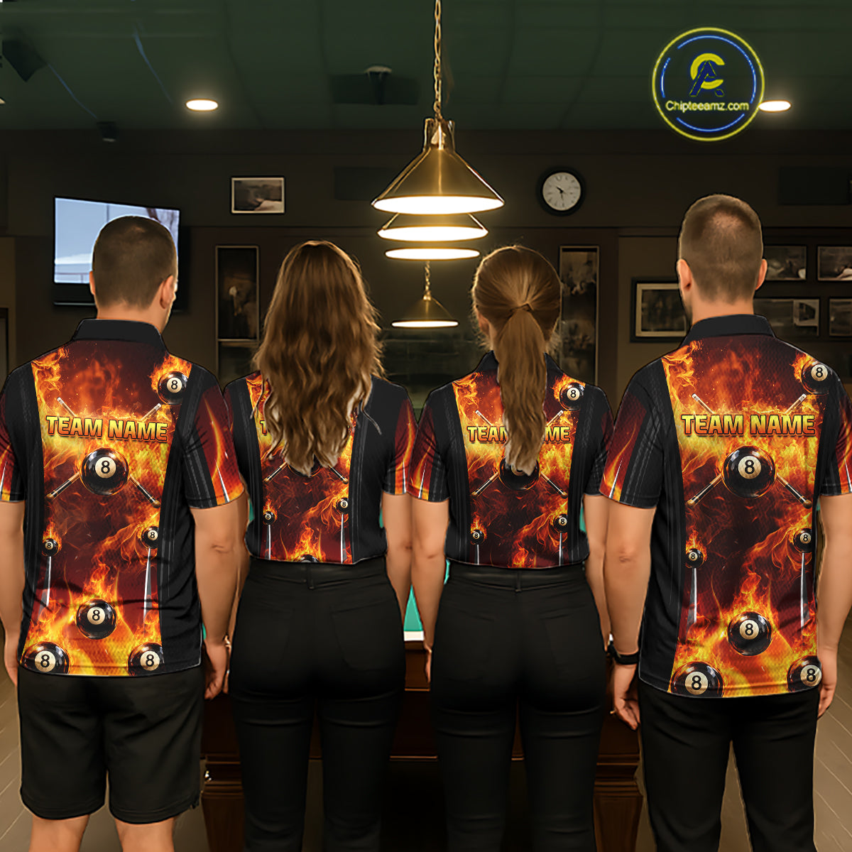 Fire Flame Ball 8 Billiard Pool Jerseys For Men Custom Ball 8 & Cue Billiard Team Jersey NYN2318
