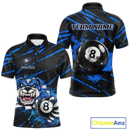 Blue Splatter Ball 8 Billiard Jerseys For Men Custom Funny Bulldog Billiard Team Jersey NYN2319