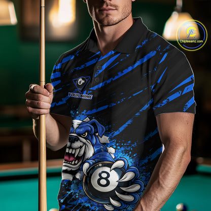 Blue Splatter Ball 8 Billiard Jerseys For Men Custom Funny Bulldog Billiard Team Jersey NYN2319