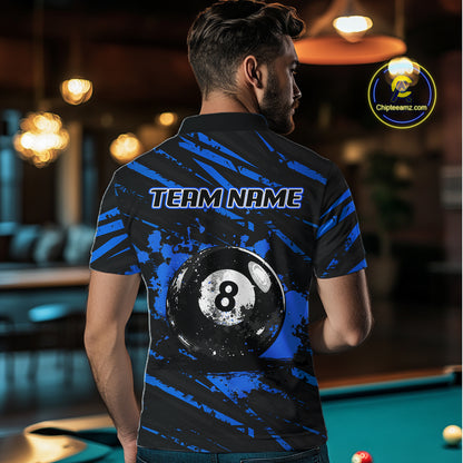 Blue Splatter Ball 8 Billiard Jerseys For Men Custom Funny Bulldog Billiard Team Jersey NYN2319