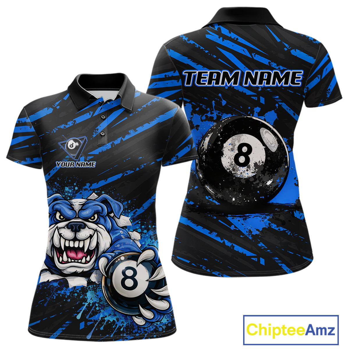 Blue Splatter Ball 8 Billiard Jerseys For Women Custom Funny Bulldog Billiard Team Jersey NYN2319