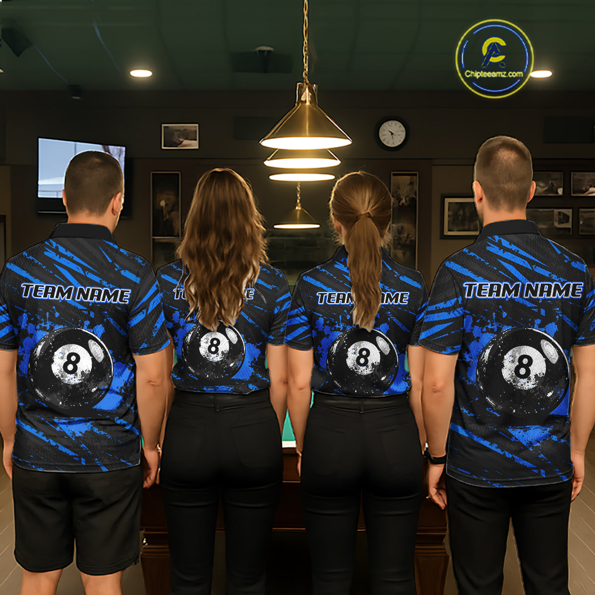Blue Splatter Ball 8 Billiard Jerseys For Women Custom Funny Bulldog Billiard Team Jersey NYN2319