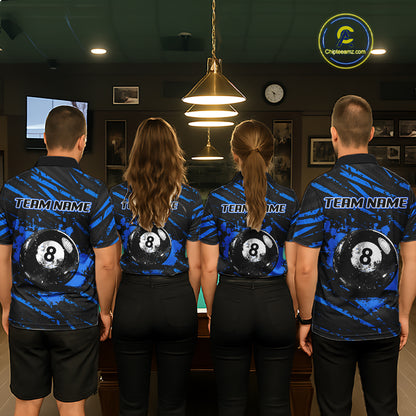 Blue Splatter Ball 8 Billiard Jerseys For Women Custom Funny Bulldog Billiard Team Jersey NYN2319