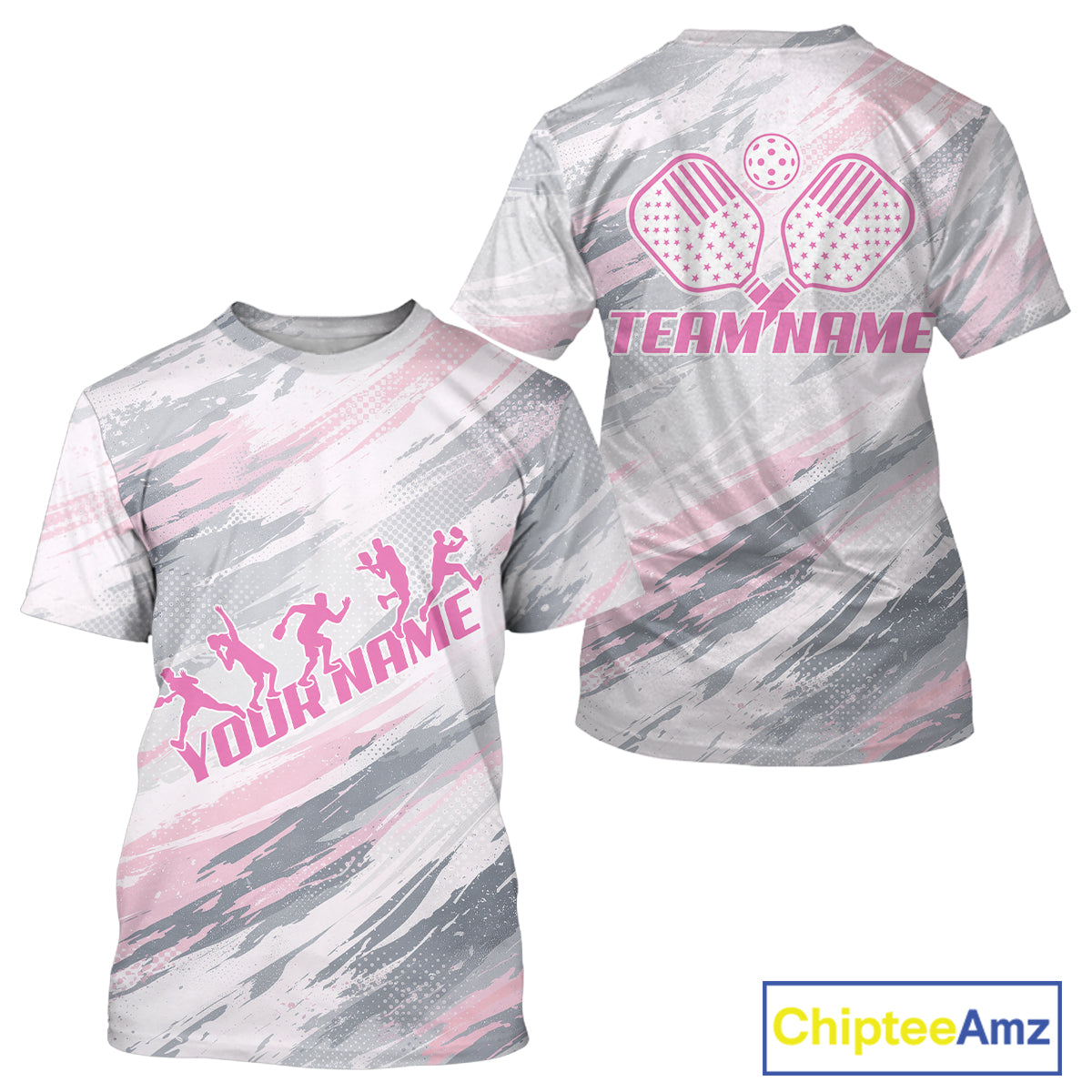 Custom Pink Grey Paint Pickleball Ball & Paddle T-Shirt For Men Outfits Pickleball Jersey NYN2577