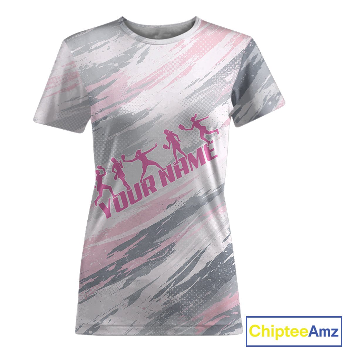 Custom Pink Grey Paint Pickleball Ball & Paddle T-Shirt For Women Outfits Pickleball Jersey NYN2577