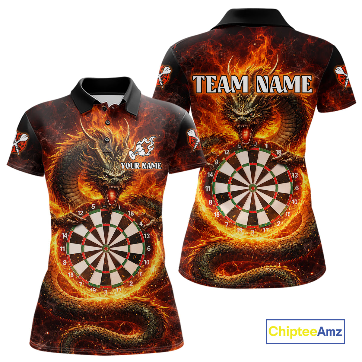 Personalized Red Flaming Dragon Dartboard Women Darts Polo Shirt Custom Darts Team Jerseys NYN2582